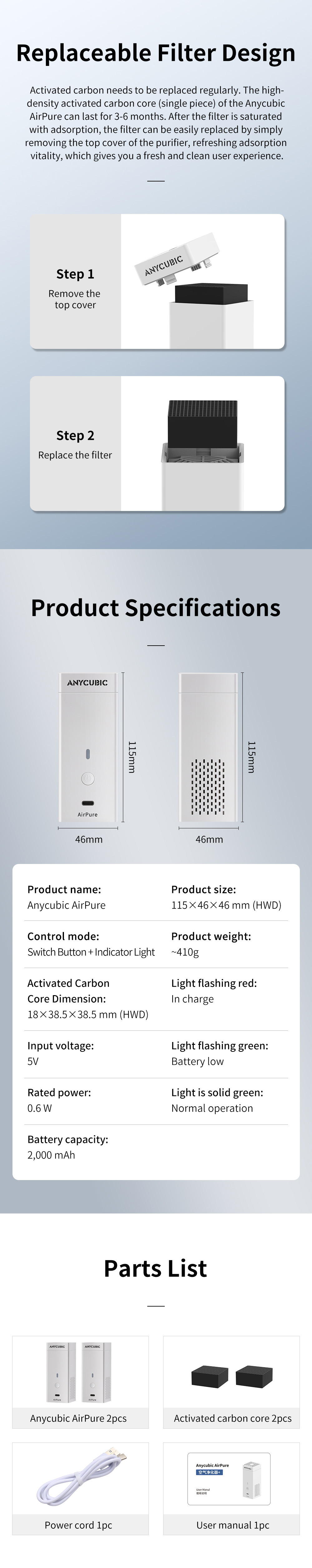 Details of Anycubic AirPure Mini Activated Carbon Air Purifier (2pcs)
