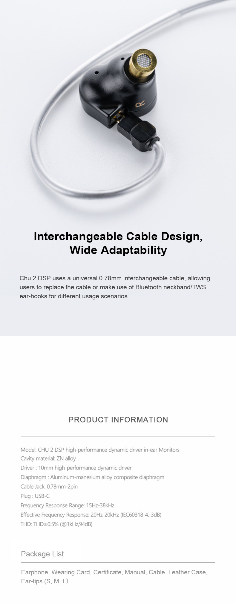 Details of Moondrop Chu II DSP 10mm Dynamic Driver USB-C In-ear Monitor