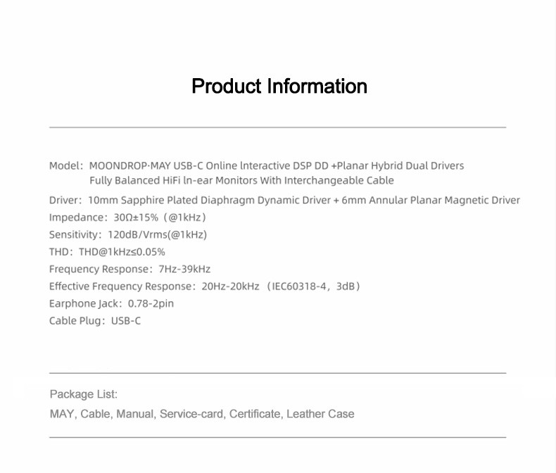 Details of Moondrop May Dynamic + Planar Driver USB-C In-ear Monitor