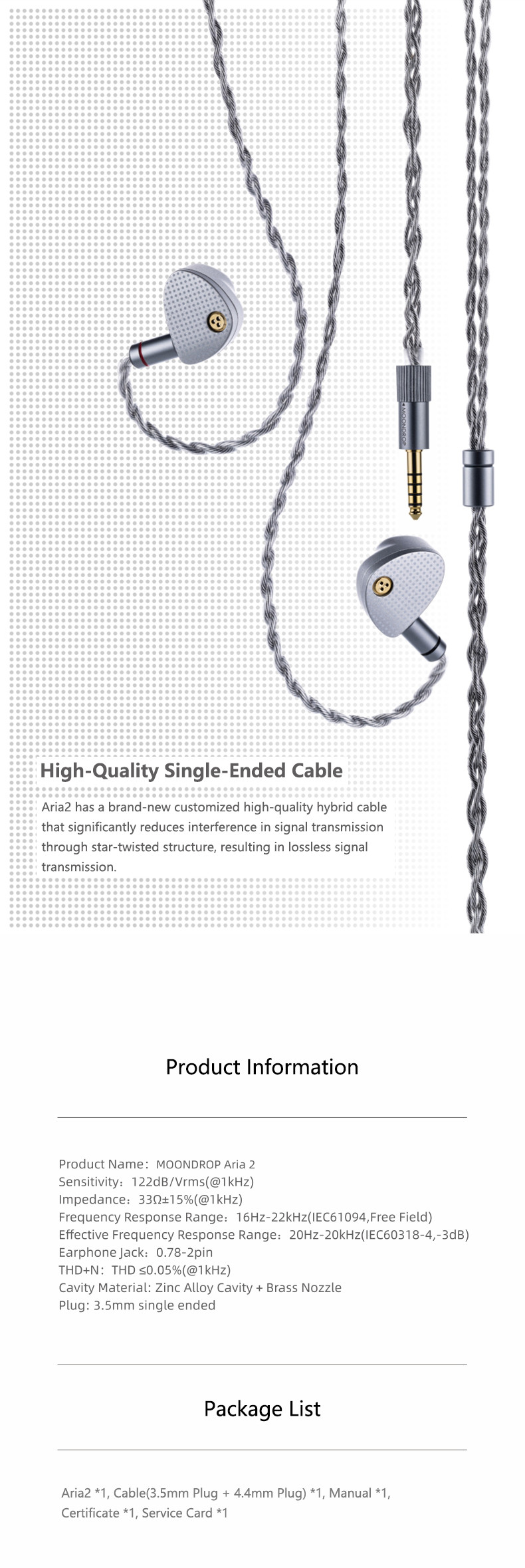 Details of Moondrop Aria 2 Dynamic Driver In-ear Monitor